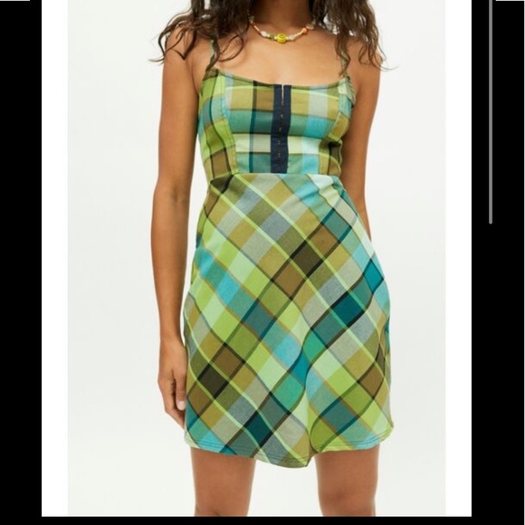 Urban Outfitters Green Plaid Checks Green mini Dress - Picture 3 of 5